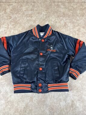 VTG 80s Chicago Bears Satin Jacket Chalk Line Youth 5 Snap